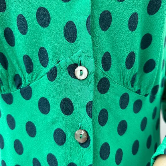 NWT Ghost London Jamie Long Sleeve Midi Dress Green Spot Print Women's Size XL - Picture 3 of 11